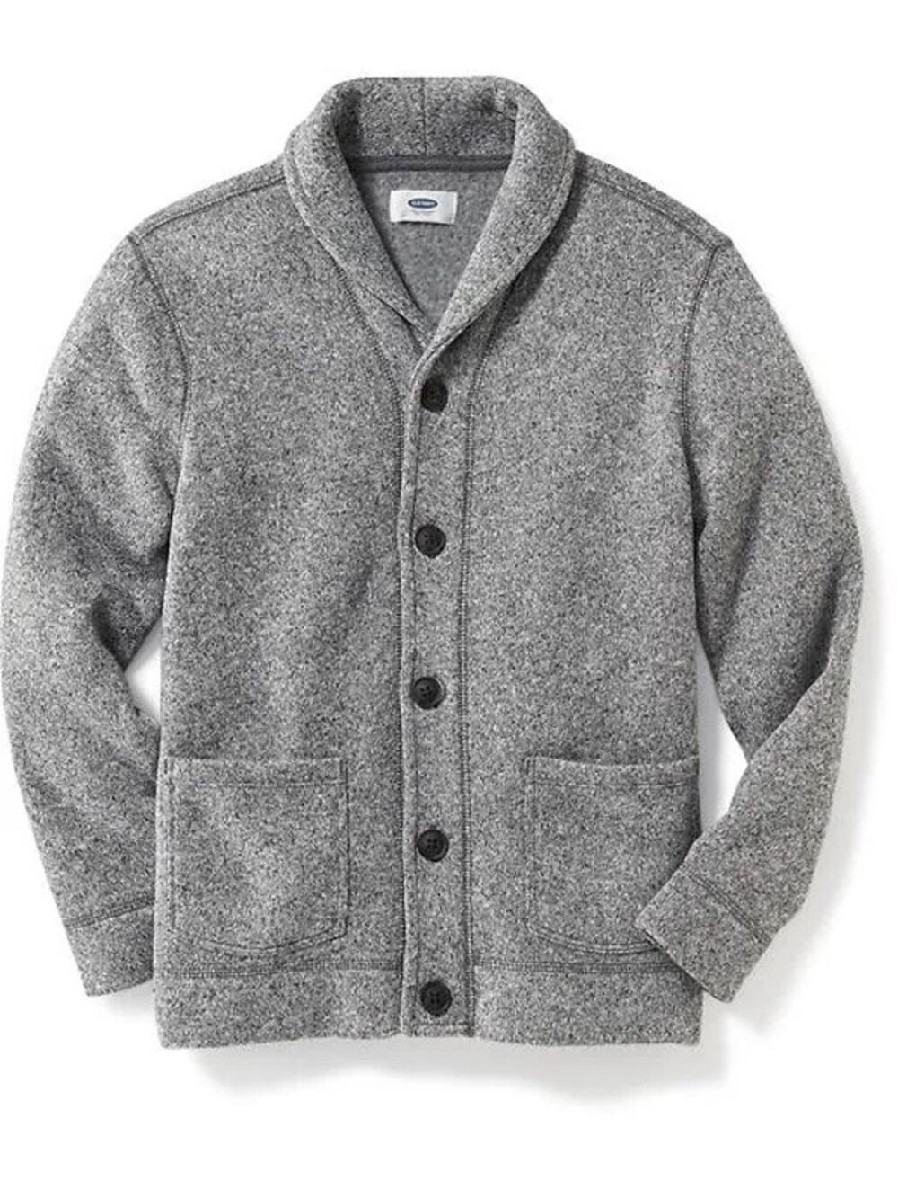 Old Navy XXL Gray Marled Shawl-Collar Cardigan Button-Front Patch Pockets Grandp